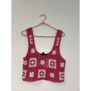 Forever 21 tank Women's‎ Sz Med Knit Crochet event Pink concert Folk Indie Boho